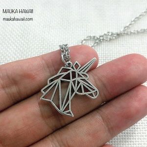 Geometric Silver Stainless Unicorn Horse Pendant Necklace 18” Cuban Chain New!